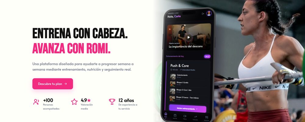 Página de inicio de Train Movement con la app móvil mostrando una sesión de entrenamiento diaria