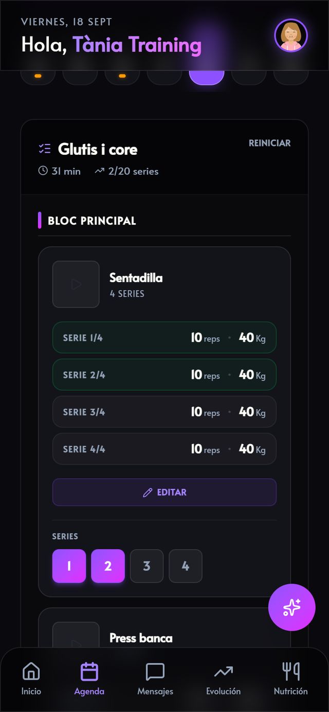 Sesión en modo manual con las series marcadas una a una